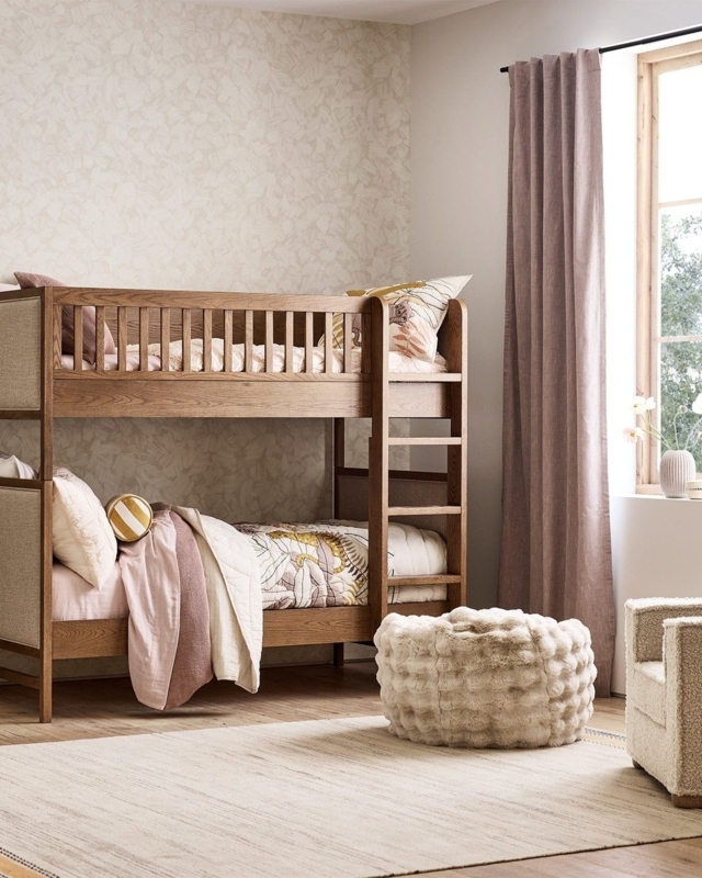 Modern Convertible Bunk Bed Wood And Upholstered Panels Mid Century