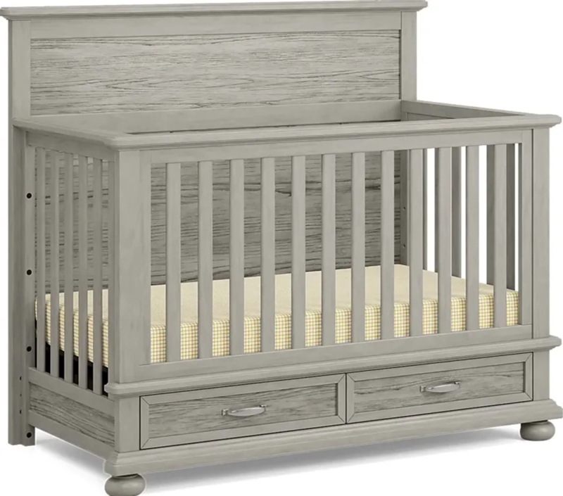 Modern Convertible Crib, Charcoal Gray, Circular Panel Accent