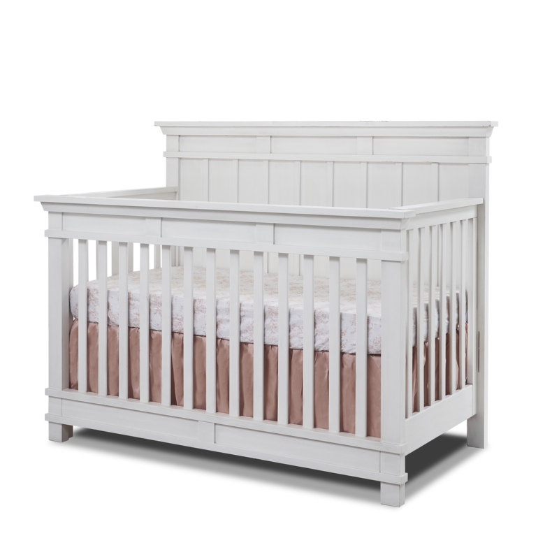 Modern Convertible Crib with Solid Back Panel in Honey Wood Tone