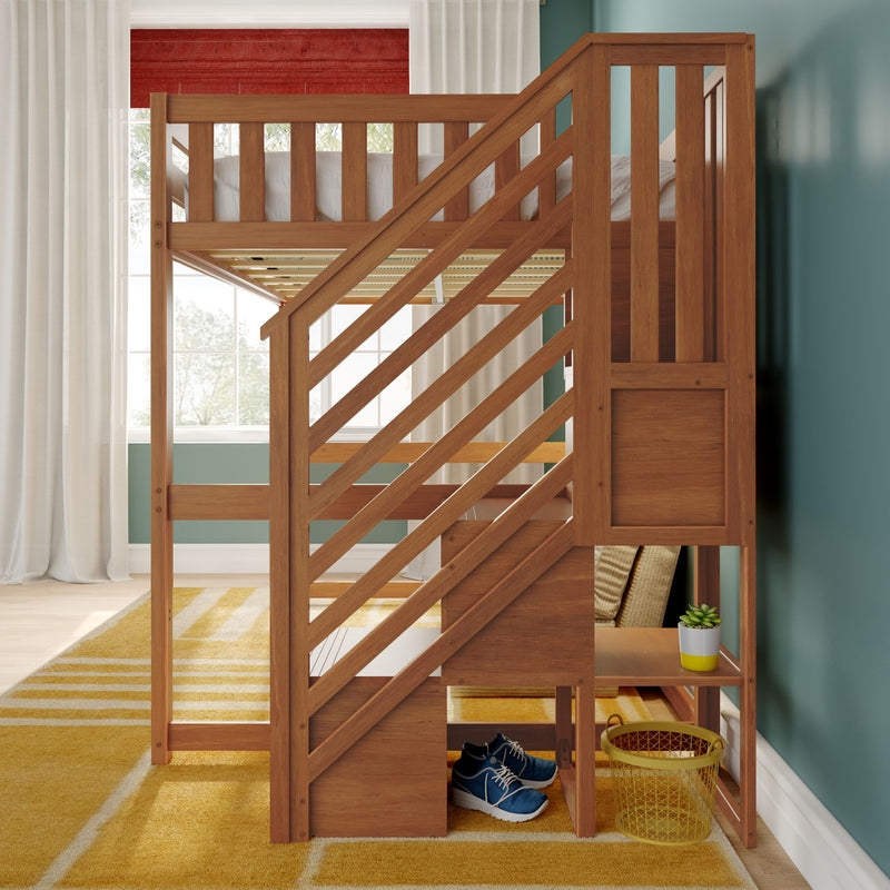 Modern Full Loft Bed with Integrated Staircase Storage Drawers
