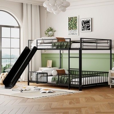 Modern Full Over Full Metal Bunk Bed with Integrated Slide
