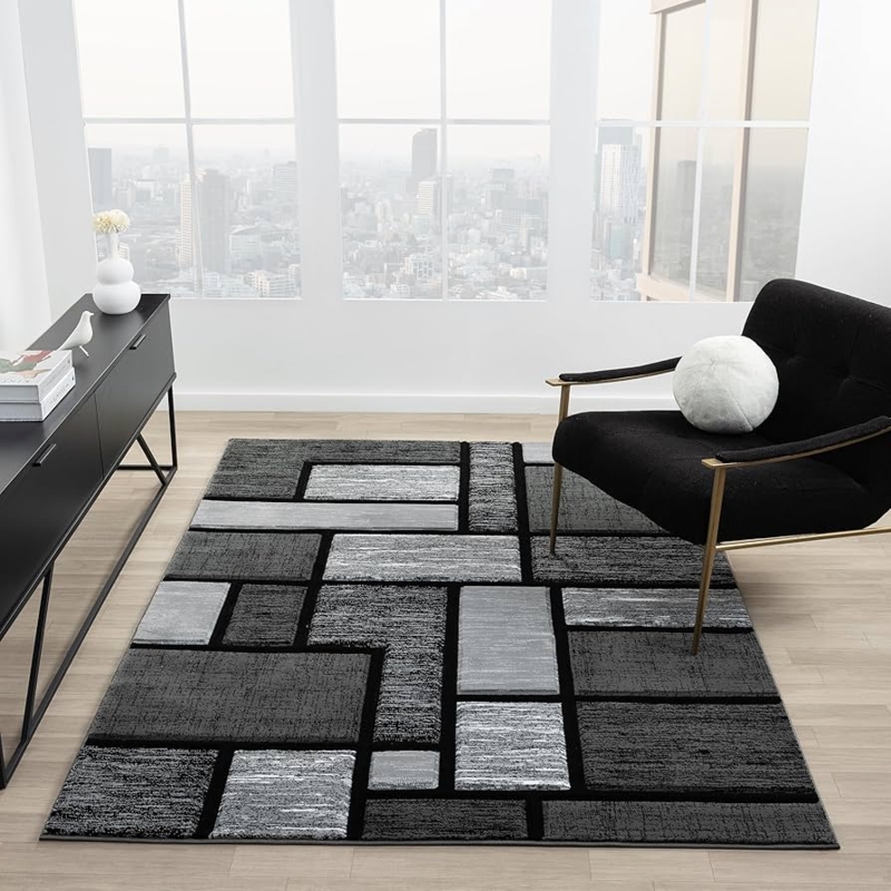 Modern Geometric Area Rug with High-Contrast Abstract Line Pattern