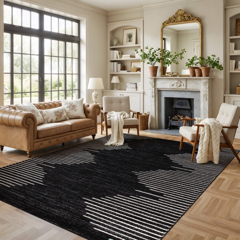 Modern Geometric Black & White Checkerboard Area Rug