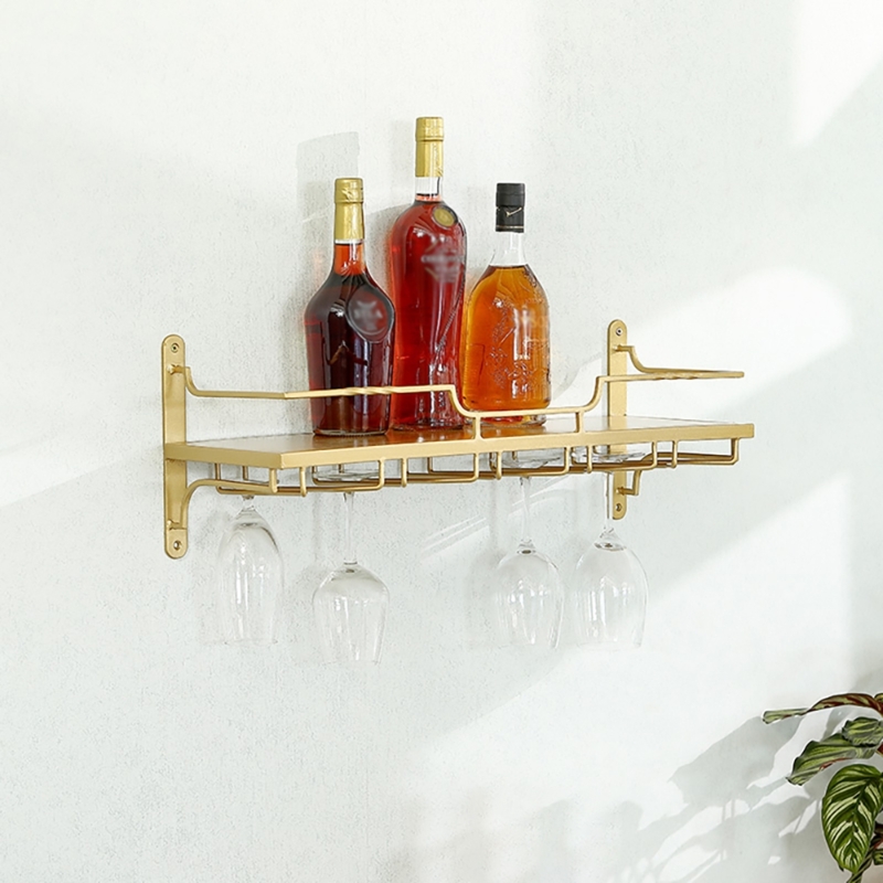 Modern Gold Wall Wine Rack Circular Holders and Stemware Storage