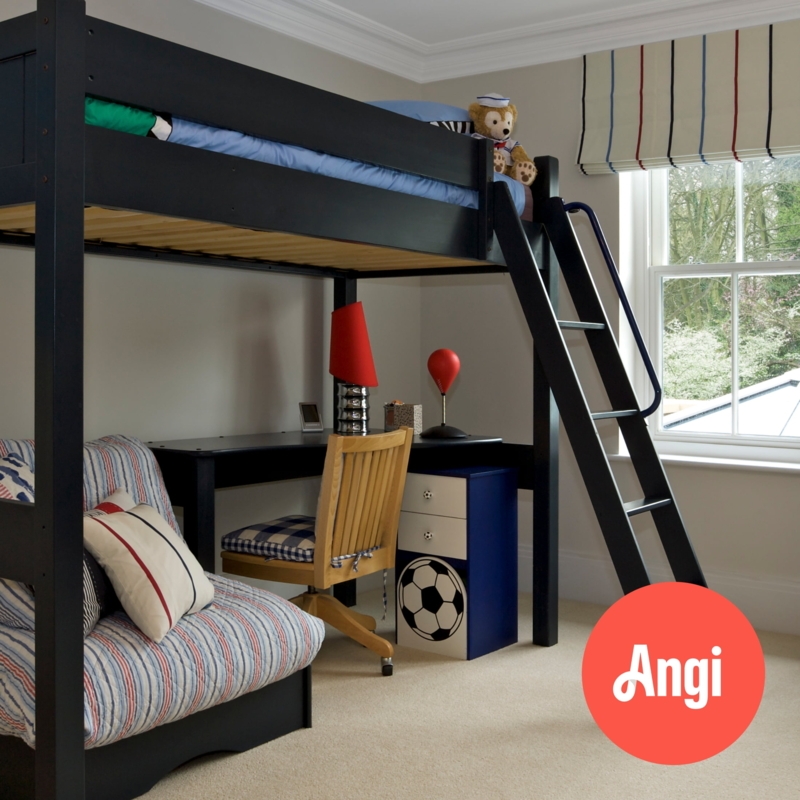 Modern Gray Loft Bed Wood Toned Finish with Integrated Workstation