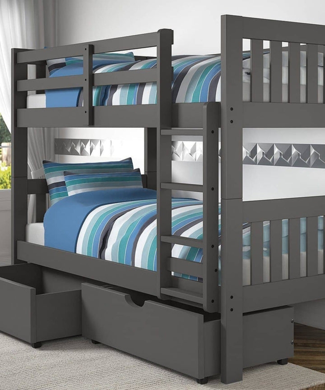 Modern Grey Bunk Bed with Storage Stairs and Under Bed Drawers