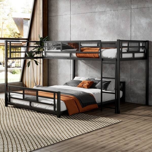 Modern Metal L-Shaped Triple Bunk Bed Layout