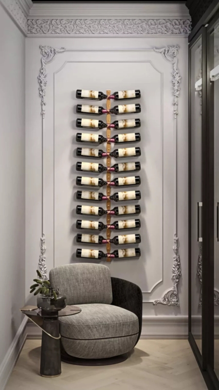 Modern Metal Wall Wine Rack Helical Cradles Vertical Double Column