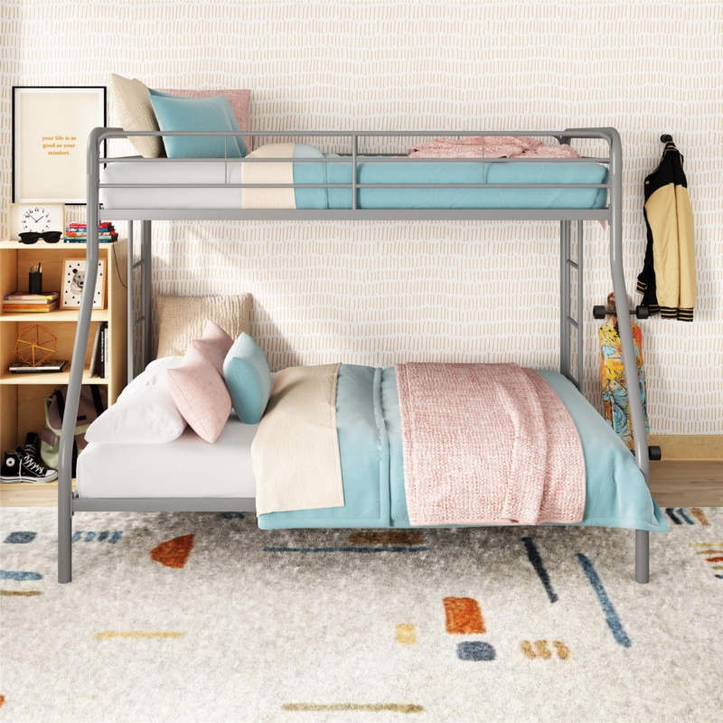 Modern Metallic Bunk Bed Twin over Full Dual Integrated Ladders