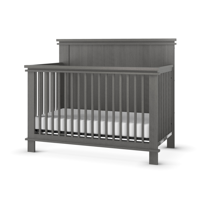 Modern Midnight Gray Nursery Crib, Solid End Panels