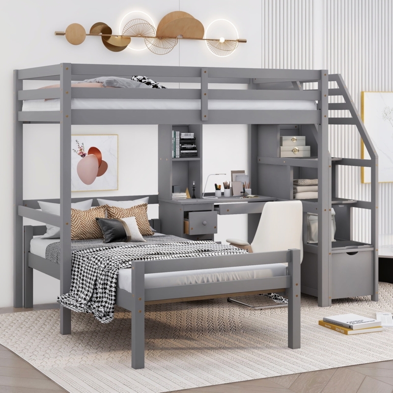 Modern Twin Loft Bed with Built-in Ladder, Desk and Storage Drawers