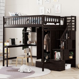 Modern Two-Tone Loft Bed with Integrated Wardrobe and Desk