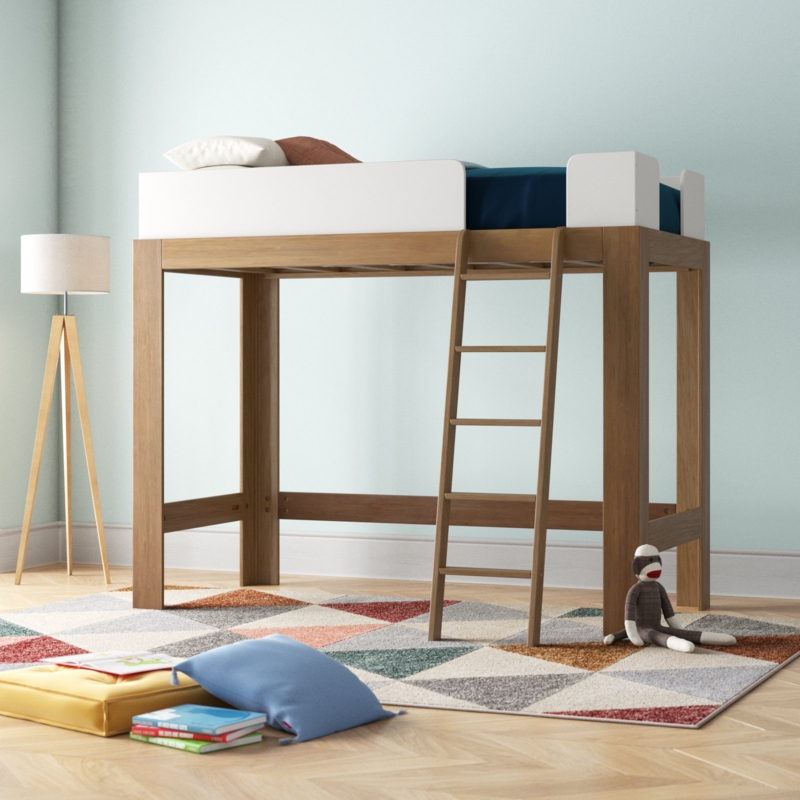 Modern Two-Tone Wood Loft Bed with Desk and Drawers