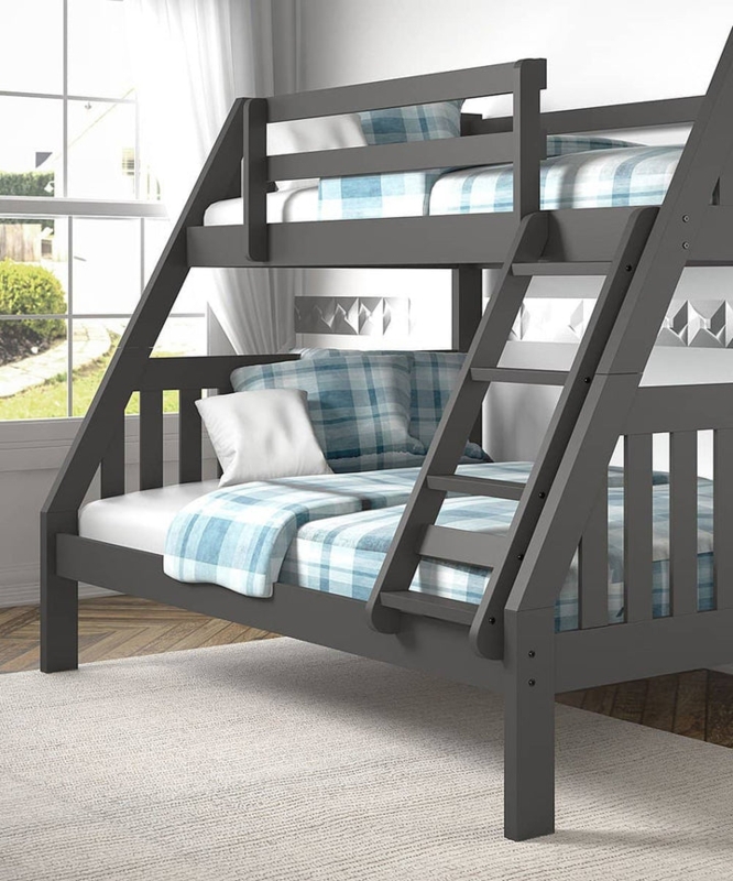 Modern White and Wood Twin Over Full Bunk Bed with Ladder