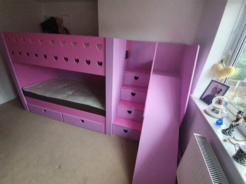 Modern White Loft Bed with Slide and Angled Ladder Feature