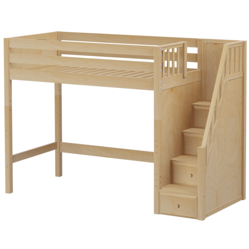 Modern White Twin High Loft Bed with Integrated Stairs