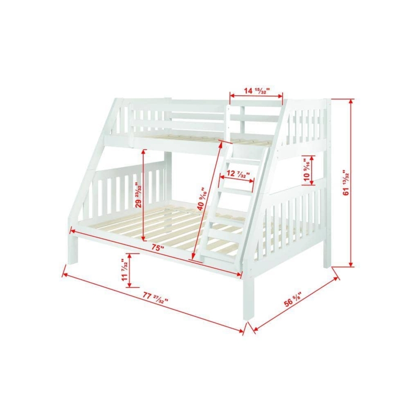 Modern White Twin Over Full Bunk Bed with Integrated Vertical Ladder