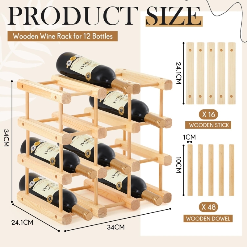 Modular Wine Rack Stackable Natural Wood Scalloped Design