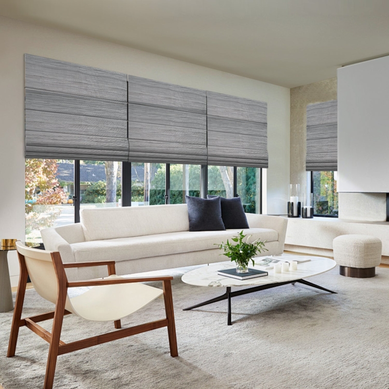Motorized Roman Shade Cordless Blackout Woven Fabric Contemporary