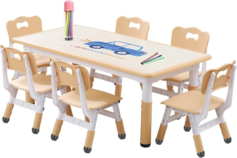 Multi-Color Playroom Table And Chairs Set Height Adjustable Legs