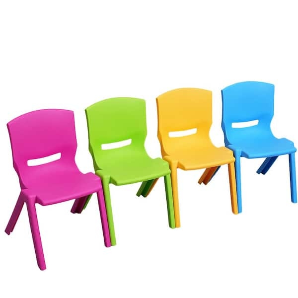 Multicolor Kids Chair Set with Slat Back Design and Molded Plastic Frame