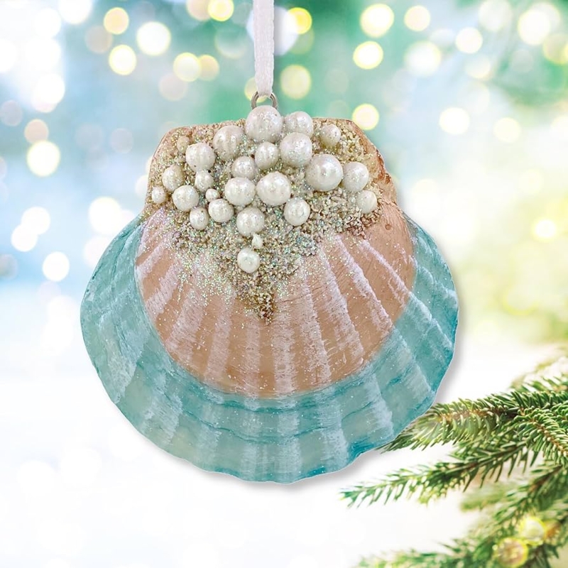 Muted Coastal Christmas Ornaments with Marine Life Motifs for Beach Decor