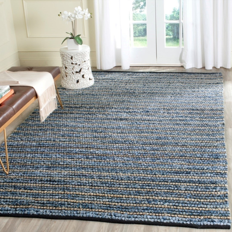 Natural Fiber Area Rug Chunky Weave Navy Blue Border Coastal Living