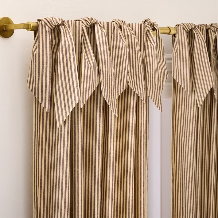 Natural Linen Blend Horizontal Stripe Curtains Ring Top Suspension