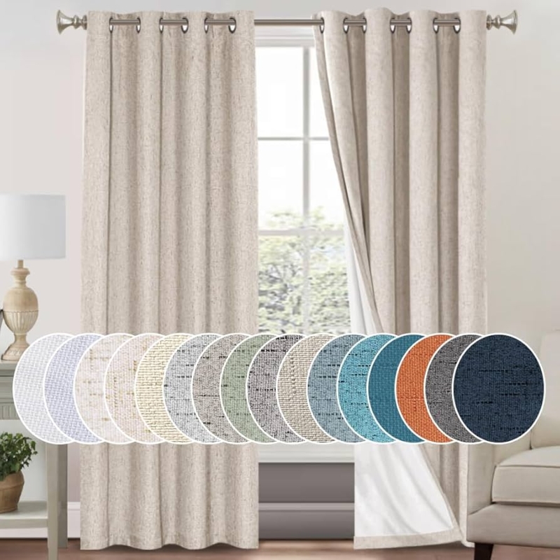 Natural Oatmeal Linen Curtains, Rod Pocket, Coarse Weave Blackout