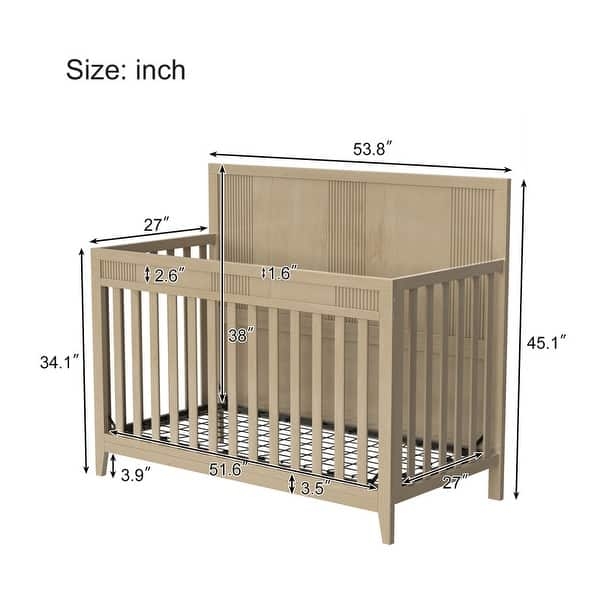 Natural Pine Baby Crib, Spindle Design, Scandinavian Nursery Decor