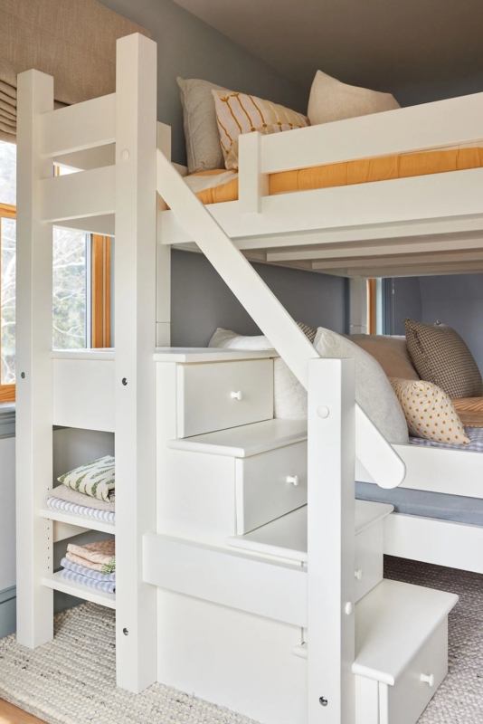 Natural Wood Bunk Bed Twin Over Full with Space Saving Ladder