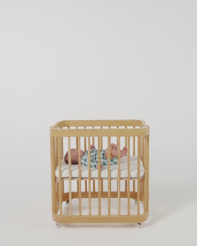 Natural Wood Crib, Unique Wavy Rail, Scandinavian Style