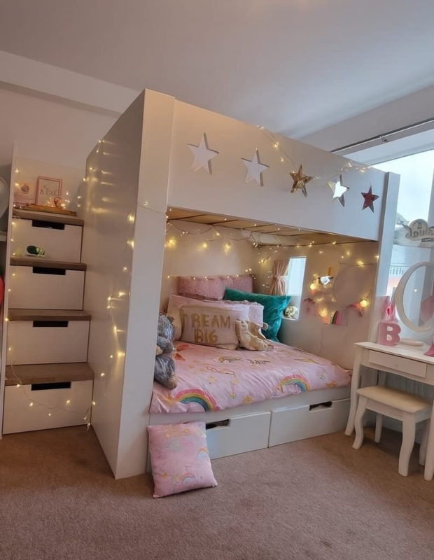 Natural Wood Double Bunk Bed with Sturdy Posts and Ladder