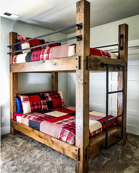 Natural Wood Full Over Full Bunk Bed in Rustic Cabin Style