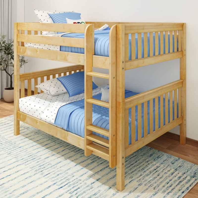 Natural Wood Full Over Full Bunk Bed with Integrated Ladder