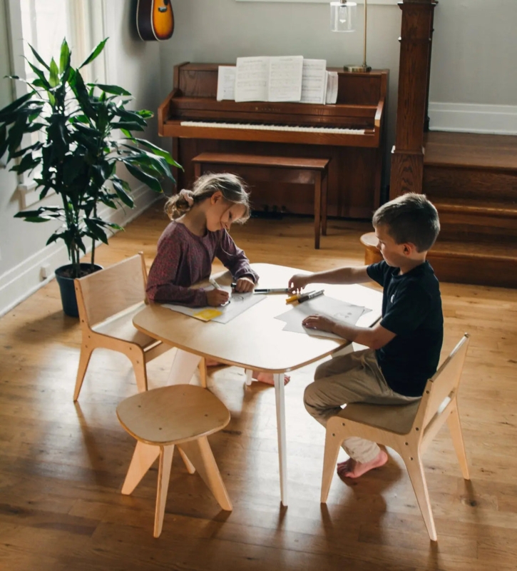 Natural Wood Kids Chair featuring Circular Back Cutout Design