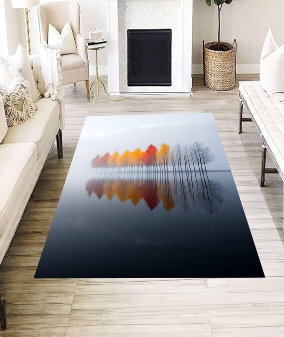 Nature Landscape Rug, Autumn Trees Reflection Carpet, Tranquil Forest  Scenery Mat, Modern Art Floor Decor, Living Room Home Accent Rug - Etsy  Israel