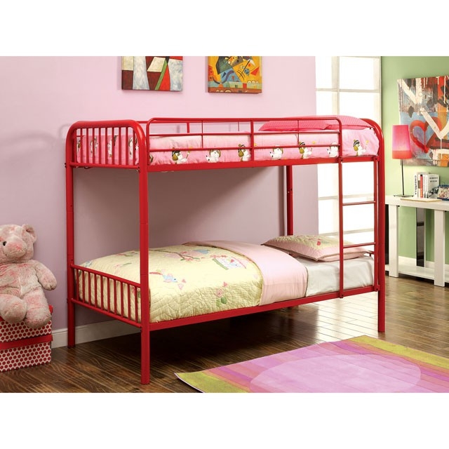 Nautical Theme Bunk Bed In Red Wood Tone With Guardrails