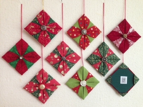 Navy and White Origami Fabric Ornaments with Buttons
