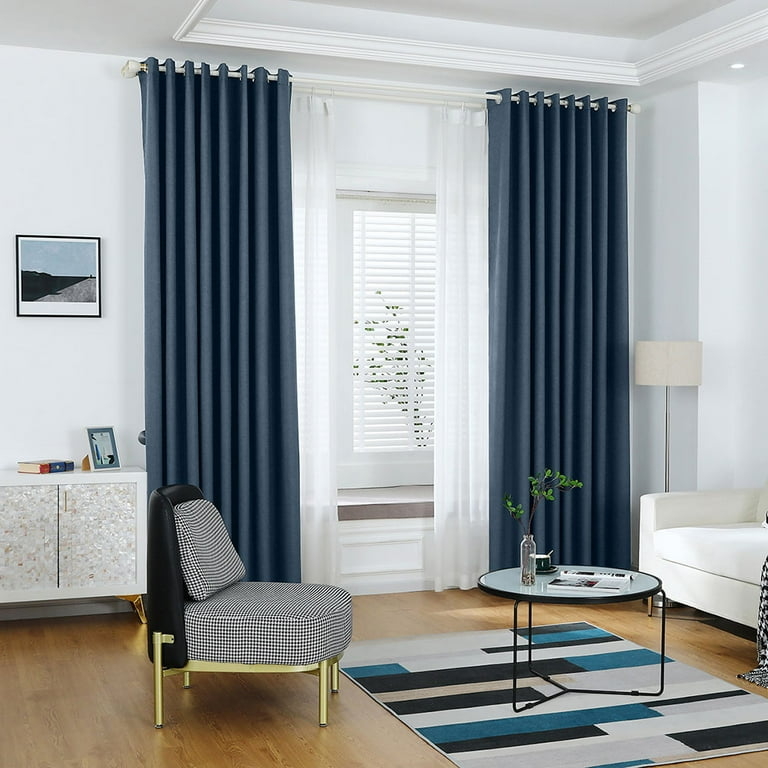Navy Blue Window Curtain Blackout Grommet Top Drapes