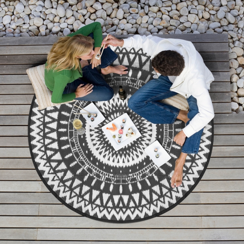 Navy Round Area Rug, Transitional Distressed Medallion