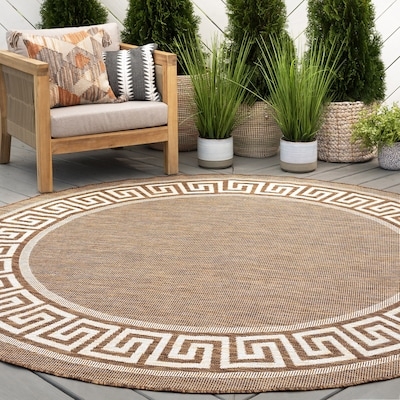 Navy & White Border Round Area Rug, Transitional Style