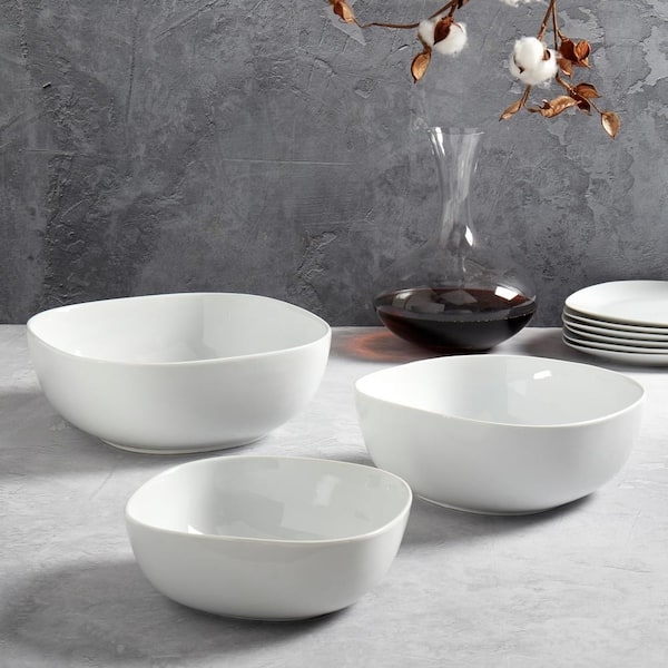 Nesting Bowl Set Glossy Porcelain Style Square Graduated Sizes