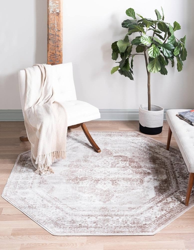 Neutral Distressed Octagon Rug for Transitional Entryways