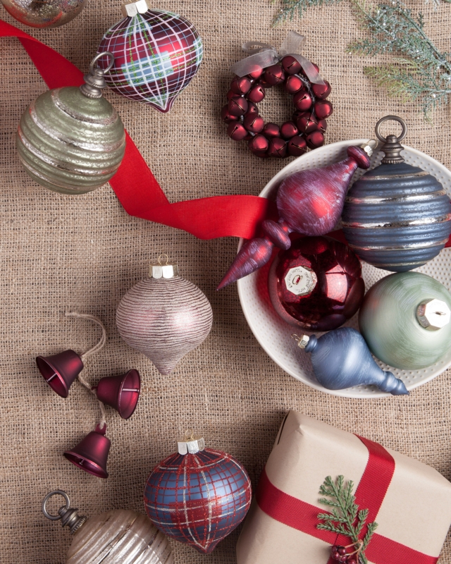 Neutral Farmhouse Christmas Ornaments: Mercury Glass & Wood Bead Set
