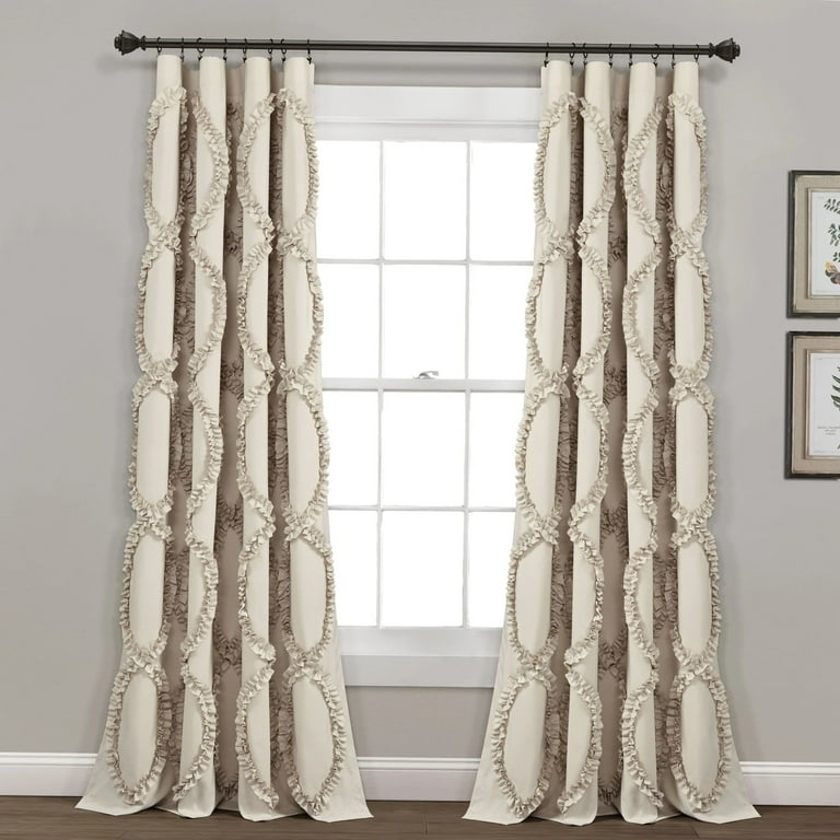 Neutral Ruffled Window Curtain Panel, Farmhouse Style Drapes