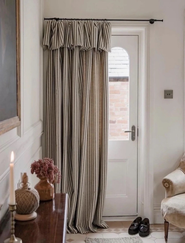 Neutral Striped Floor Length Curtains Linen Texture Light Filtering
