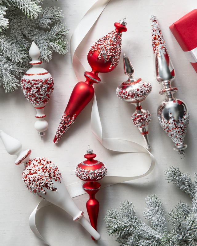 Nordic Frost Finial Christmas Ornaments, Mixed Metallic Holiday Decor