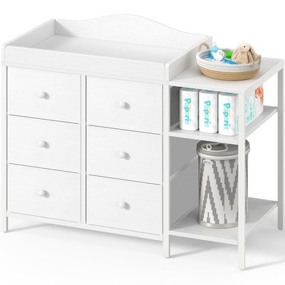 Nursery Dresser Six Fabric Drawers Metal Frame Modern Changing Station