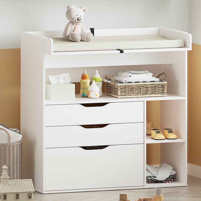 Nursery Dresser with Open Shelving and Split Storage Layout